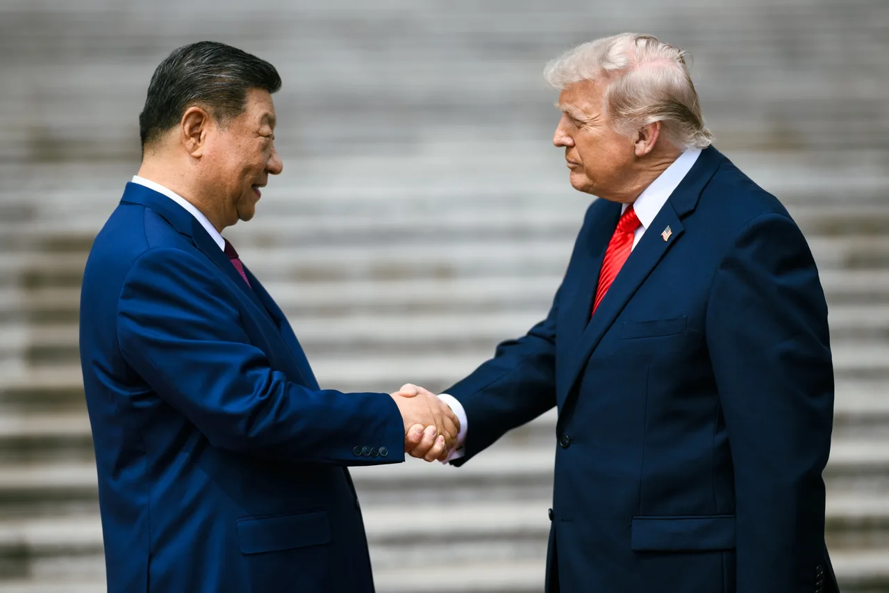 Donald Trump and Xi Jinping shaking hands, 2026. 